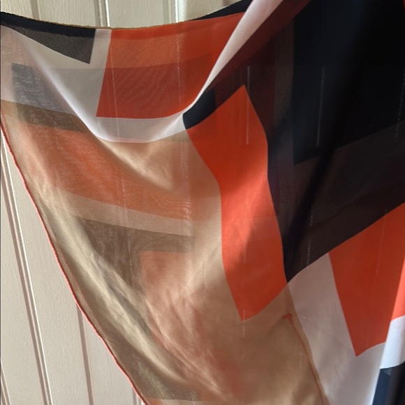 Ashley Stewart Tan and Orange Graphic Tie Front Blouse - Picture 4 of 5